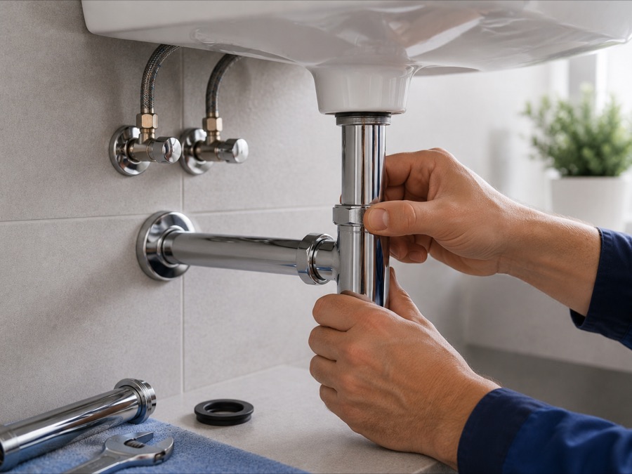 Sanitärinstallation an einem Waschbecken